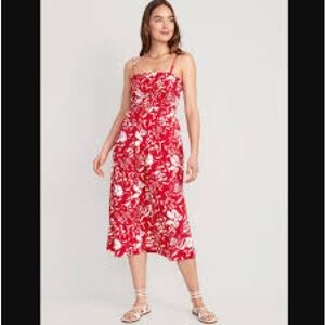 Fit & Flare Smocked Maxi Cami Dress Flowerbed On Red (Match The Fam) Large Tall